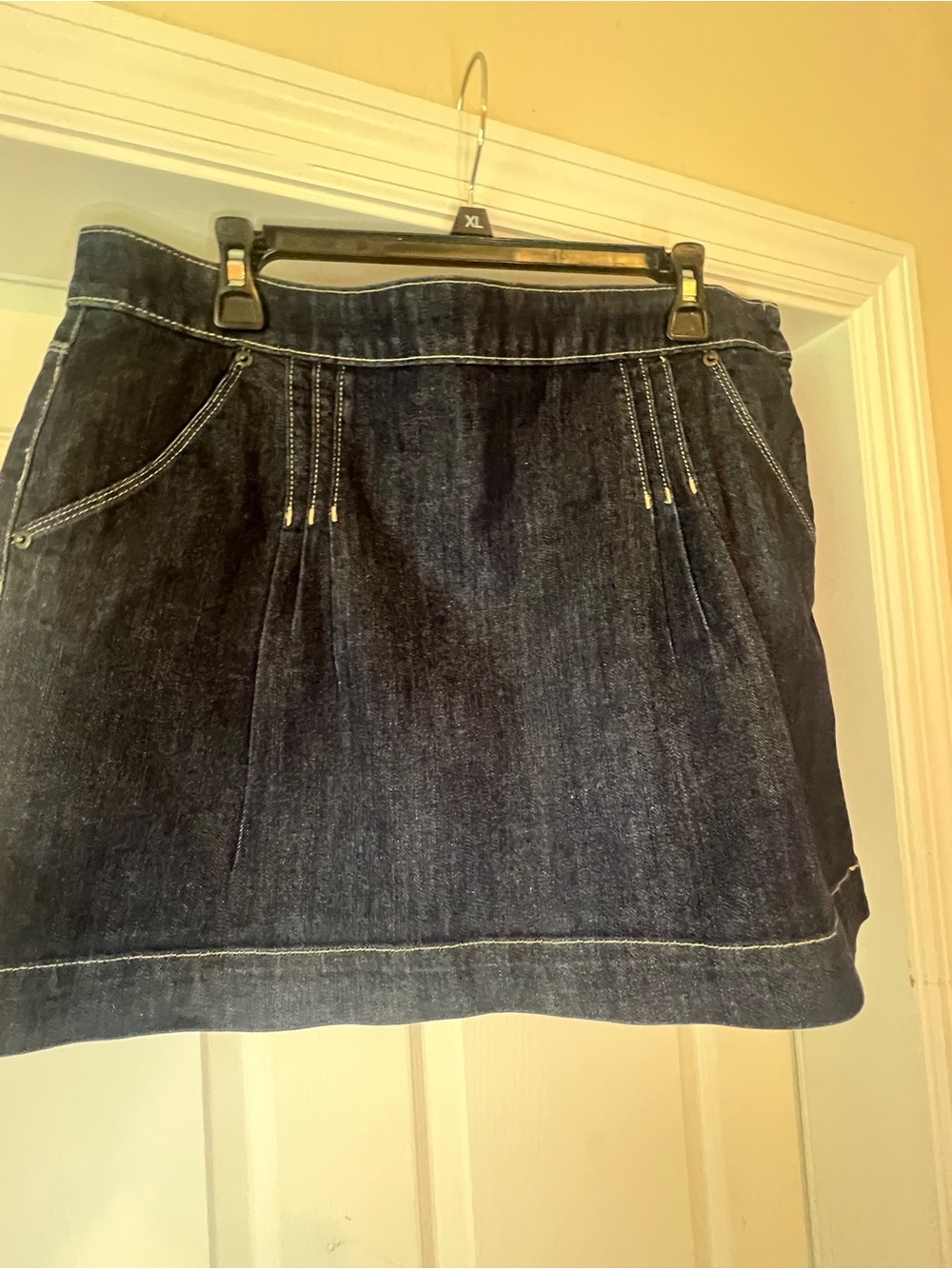 Elle Dark Blue Denim Mini Skirt with Front Pleats and Front & Back Pockets